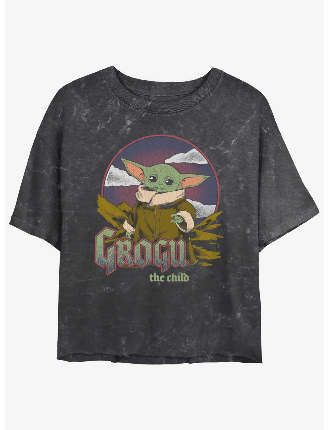 Star Wars The Mandalorian Grogu The Child Vintage Mineral Wash Girls Crop T-Shirt, BLACK, hi-res