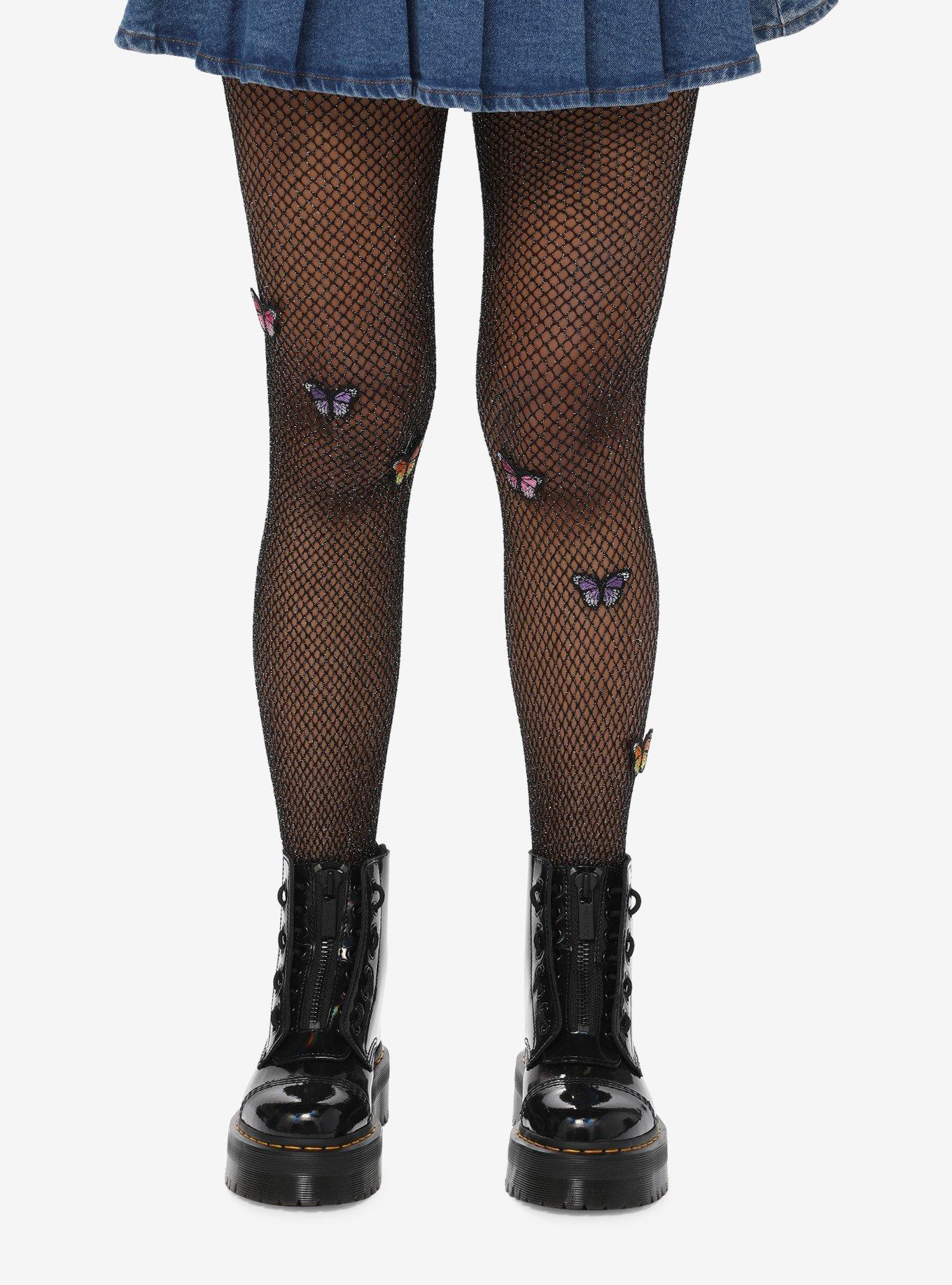 Hot Topic Black Floral Fishnet Tights