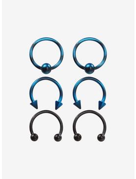 Steel Black & Blue Circular Barbell & Captive Hoop 6 Pack, , hi-res