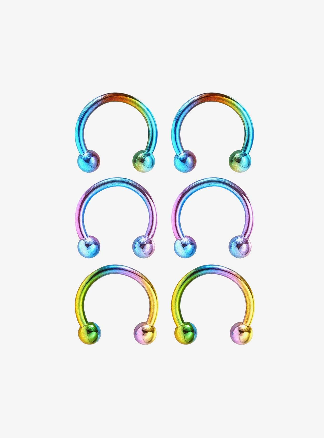 Steel Anodized Rainbow Circular Barbell 6 Pack, MULTI, hi-res