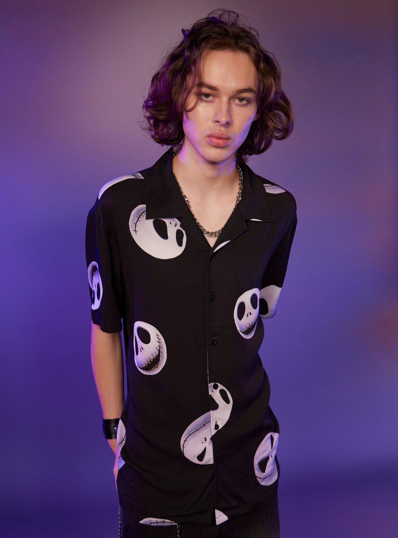 Our Universe The Nightmare Before Christmas Jack Face Woven Button-Up, BLACK, hi-res