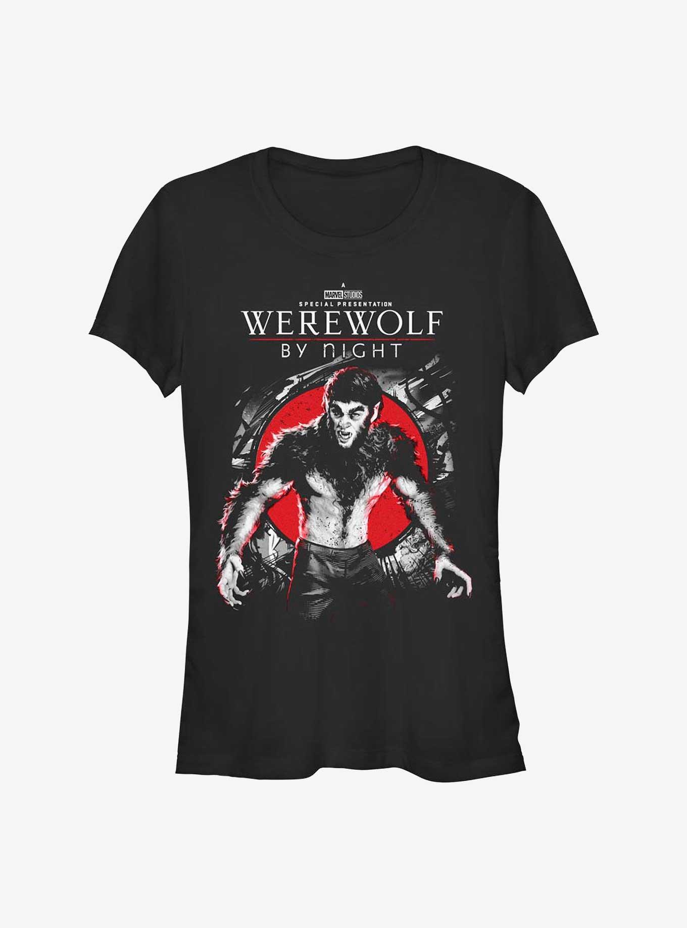 Marvel Studios' Special Presentation: Werewolf By Night Wolfman Jack Russell Poster Girls T-Shirt, BLACK, hi-res