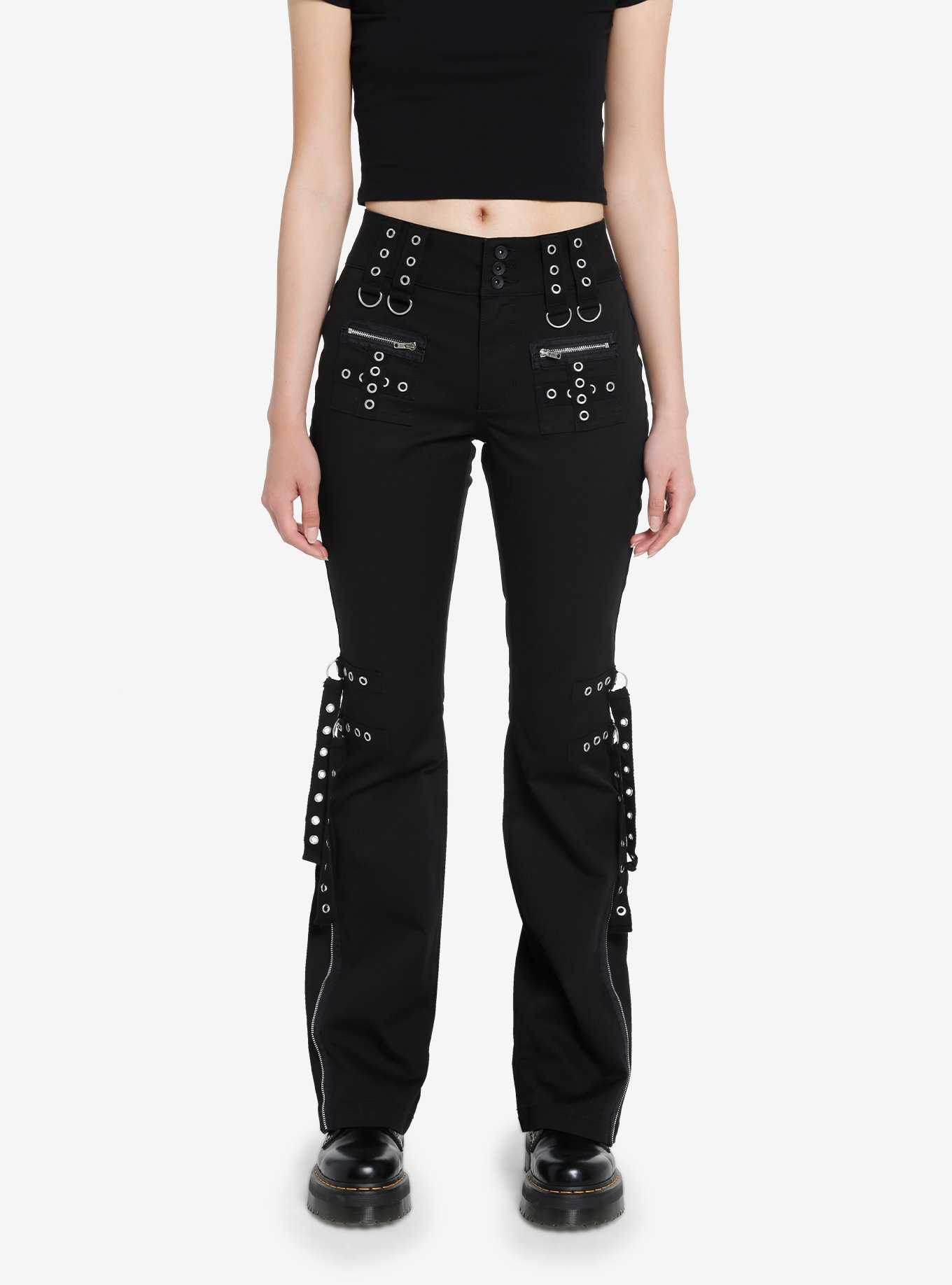 Social Collision Black Grommet Strap Zipper Flare Pants | Hot Topic