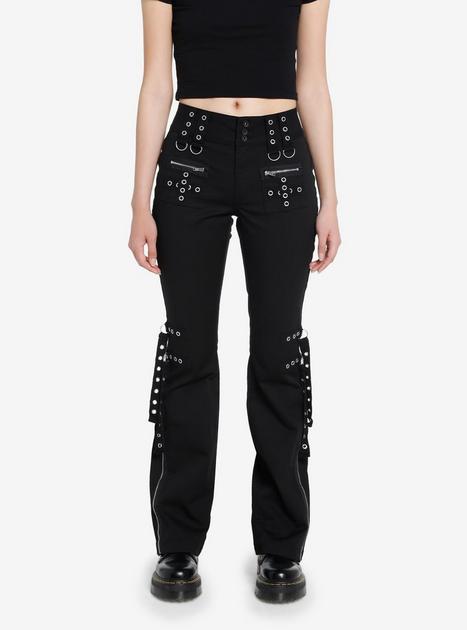 Hot Topic Social Collision Black Front Slit Flare Pants Plus