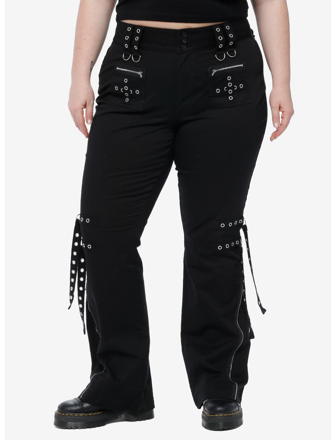 Social Collision Black Grommet Strap Zipper Flare Pants Plus Size | Hot ...