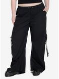 Social Collision Black Grommet Strap Wide Leg Parachute Pants Plus Size, BROWN, hi-res
