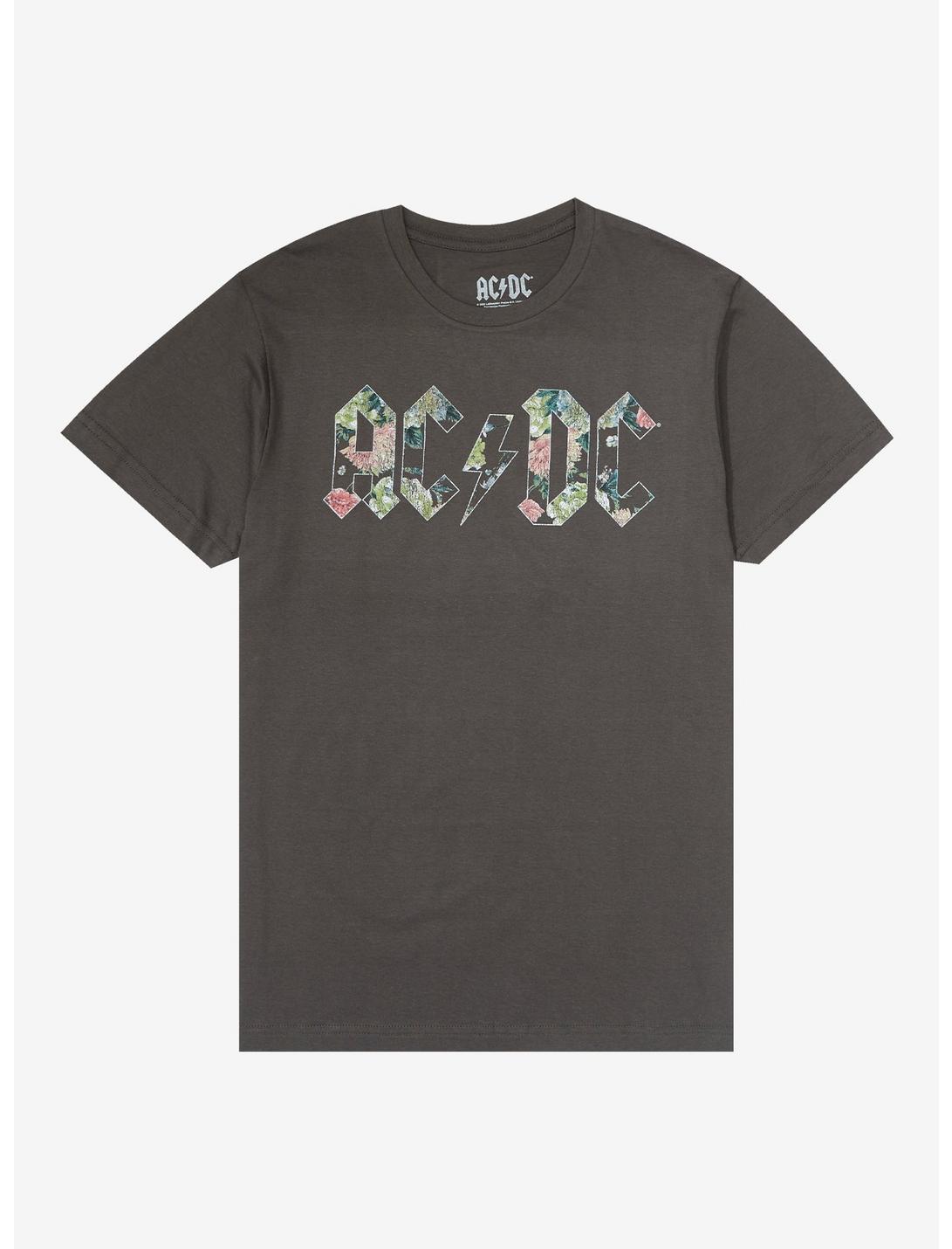 AC/DC Floral Logo Boyfriend Fit Girls T-Shirt, CHARCOAL  GREY, hi-res