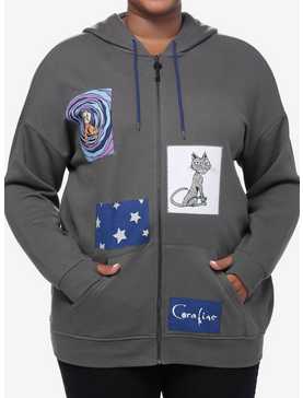 Coraline Patch Girls Oversized Hoodie Plus Size, , hi-res