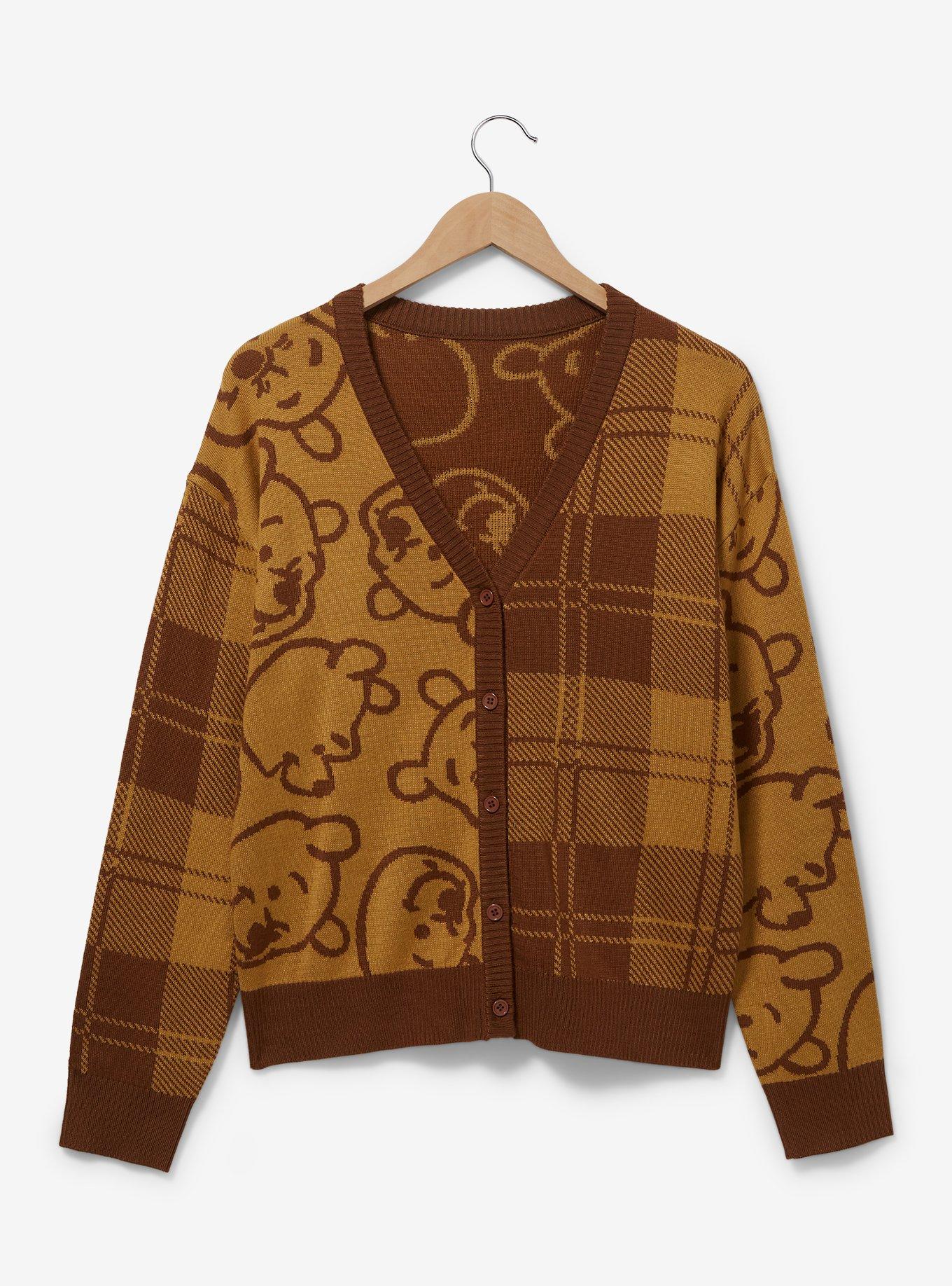 Disney Winnie the Pooh Plaid Pooh Bear Outline Women's Cardigan