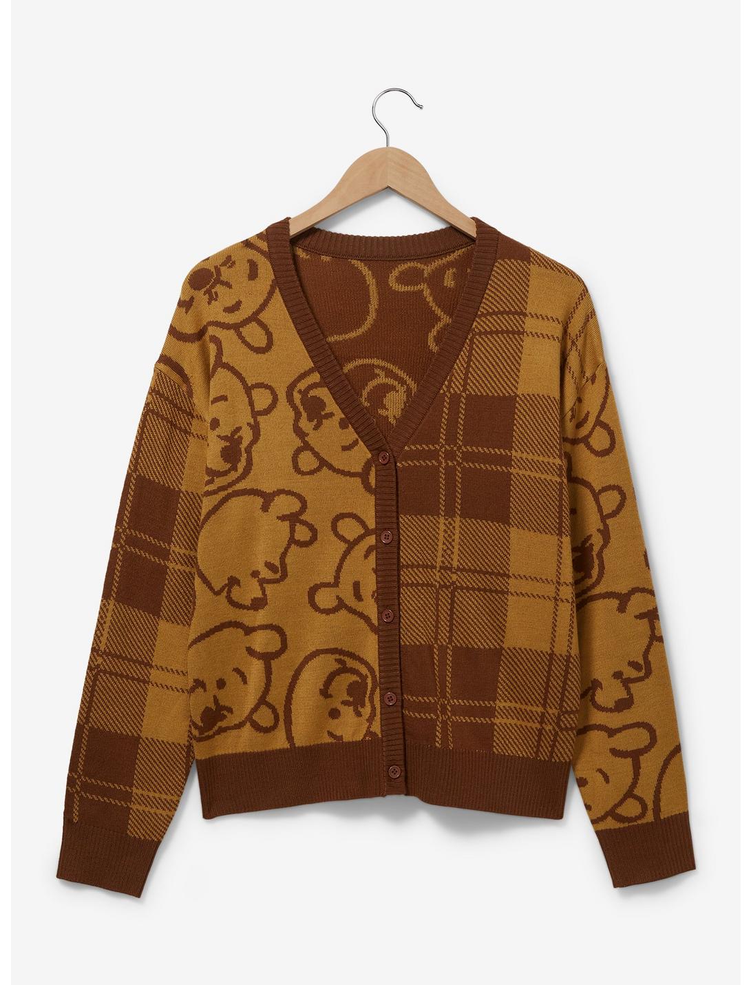 Disney Winnie the Pooh Plaid Pooh Bear Outline Women's Cardigan - BoxLunch Exclusive, MUSTARD, hi-res