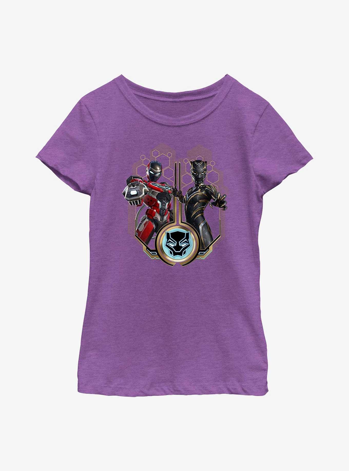 Marvel Black Panther: Wakanda Forever Ironheart & Shuri Badge Youth Girls T-Shirt, PURPLE BERRY, hi-res