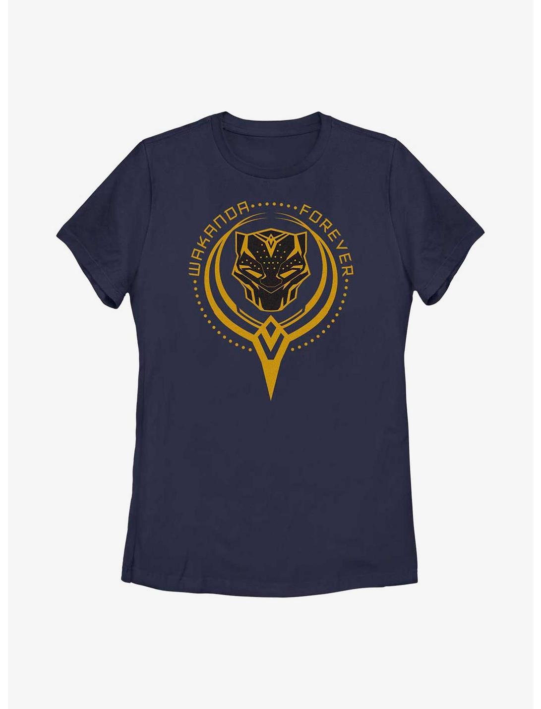 Marvel Black Panther: Wakanda Forever Golden Badge Womens T-Shirt, NAVY, hi-res