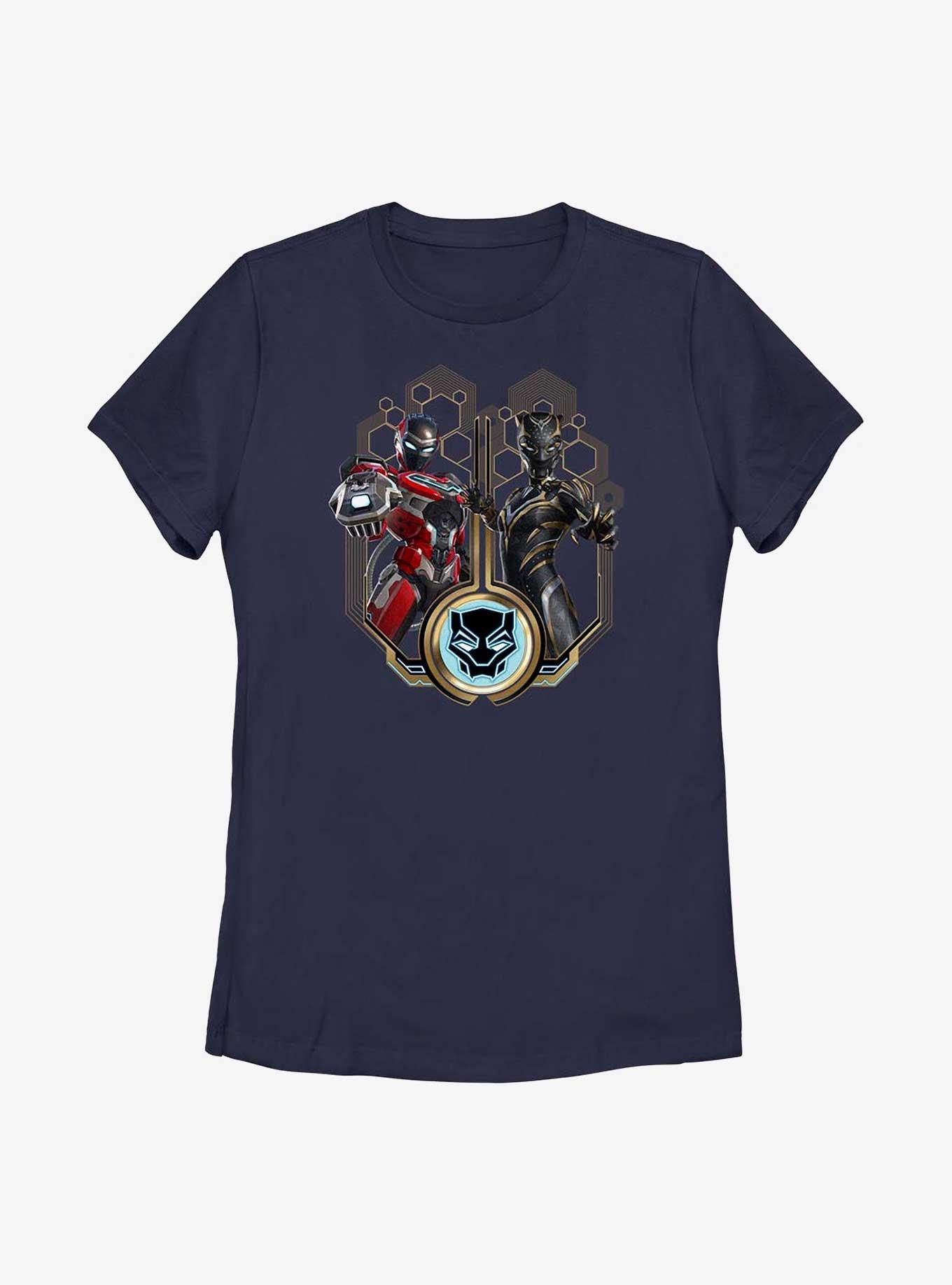 Marvel Black Panther: Wakanda Forever Ironheart & Shuri Badge Womens T-Shirt, NAVY, hi-res