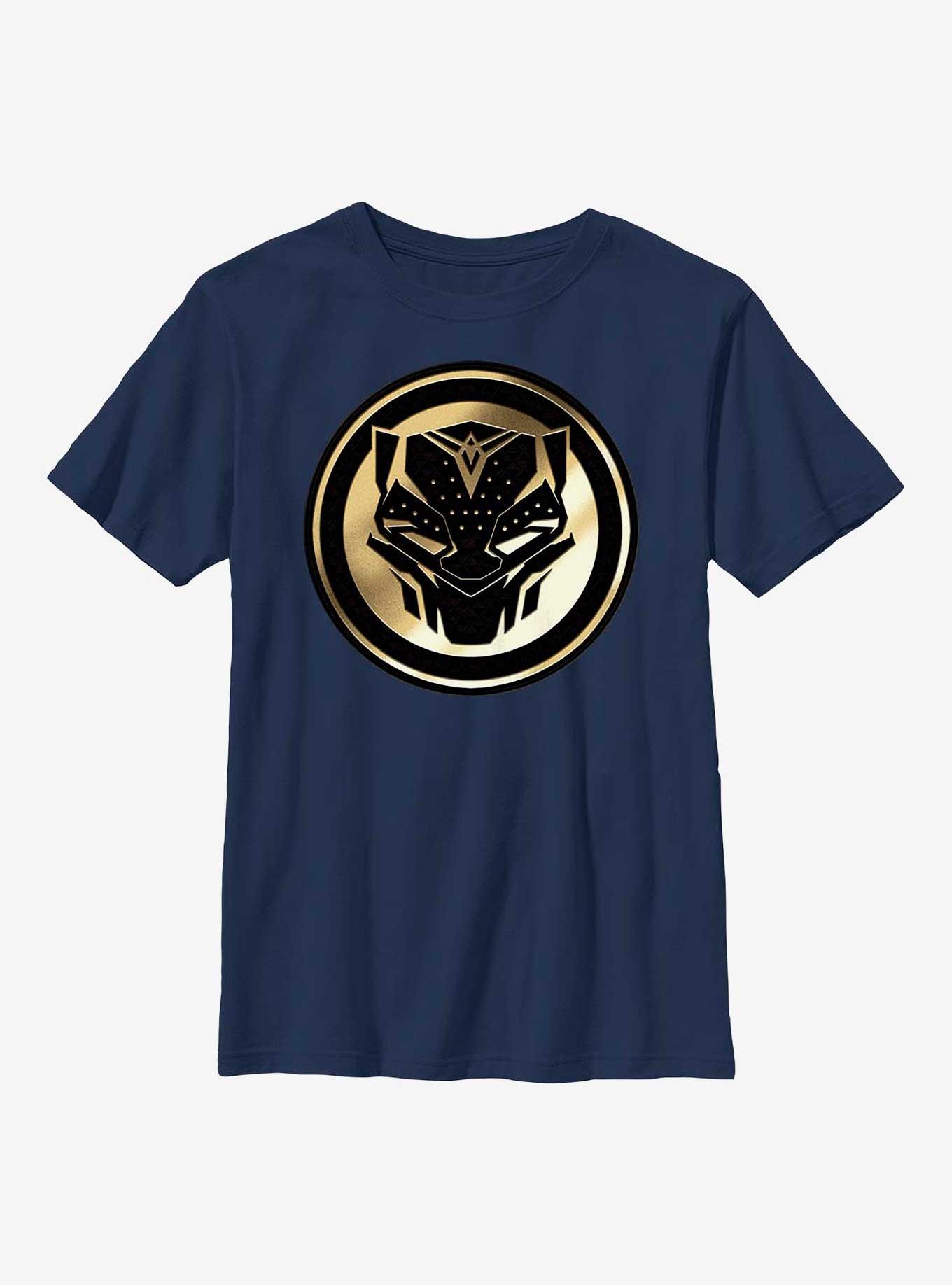 Marvel Black Panther: Wakanda Forever Golden Emblem Youth T-Shirt, NAVY, hi-res