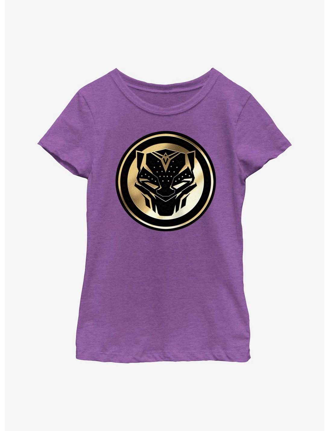 Marvel Black Panther: Wakanda Forever Golden Emblem Youth Girls T-Shirt, PURPLE BERRY, hi-res