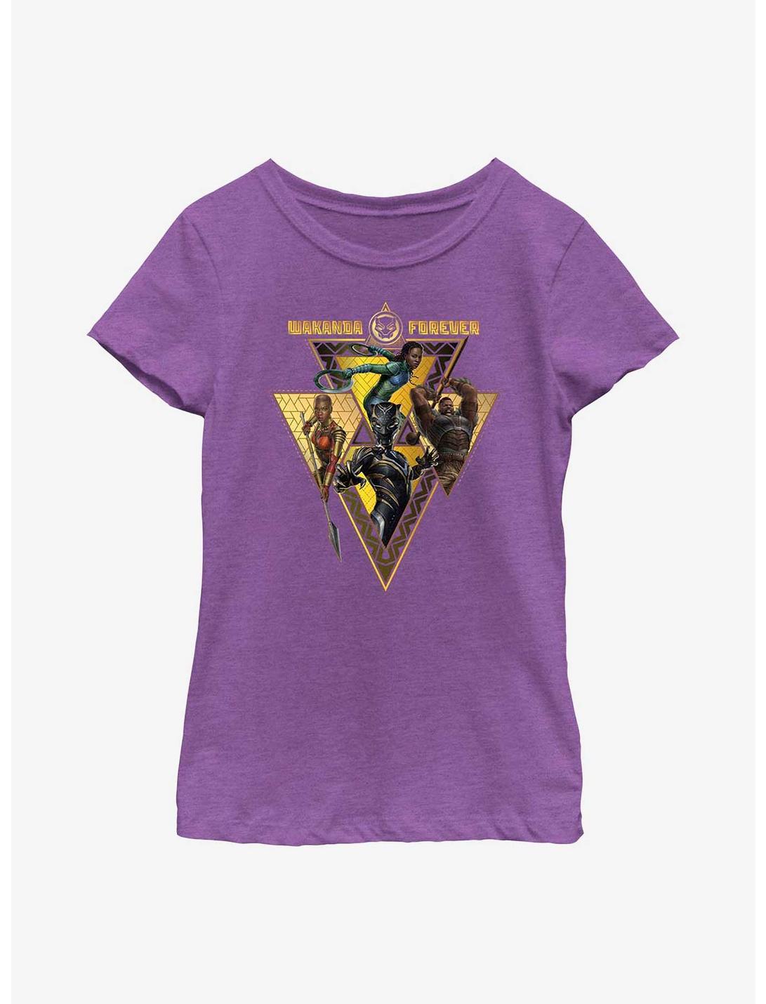 Marvel Black Panther: Wakanda Forever Warrior Heroes Badge Youth Girls T-Shirt, PURPLE BERRY, hi-res