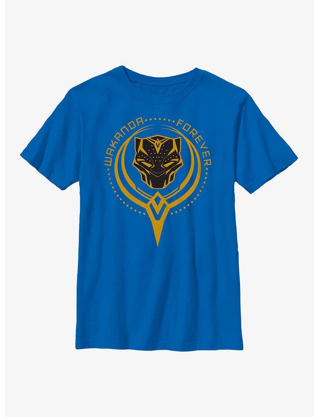 Marvel Black Panther: Wakanda Forever Golden Badge Youth T-Shirt, ROYAL, hi-res