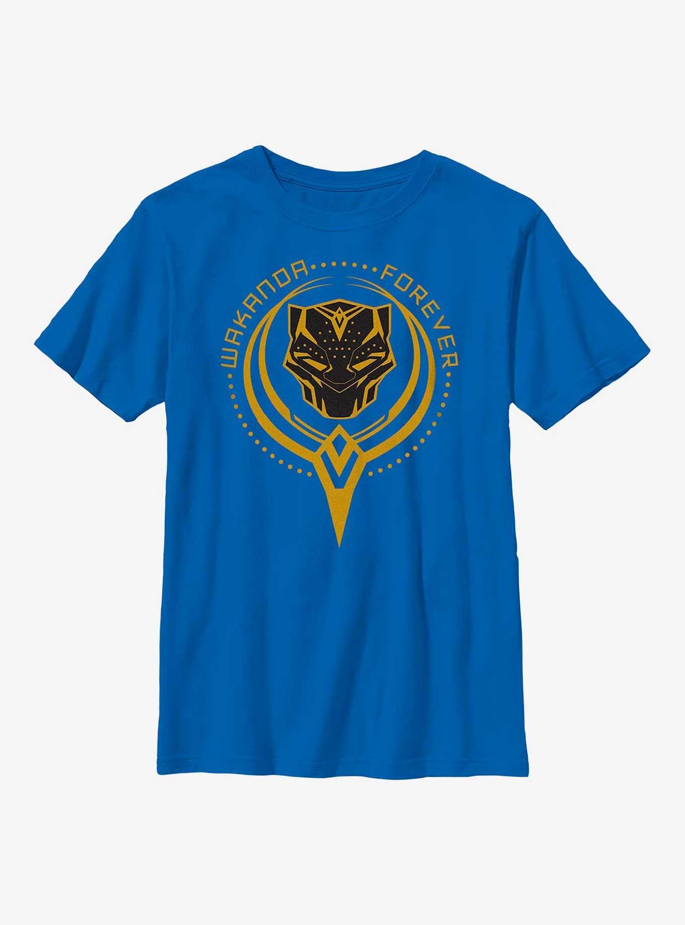 Marvel Black Panther: Wakanda Forever Golden Badge Youth T-Shirt, ROYAL, hi-res view 1