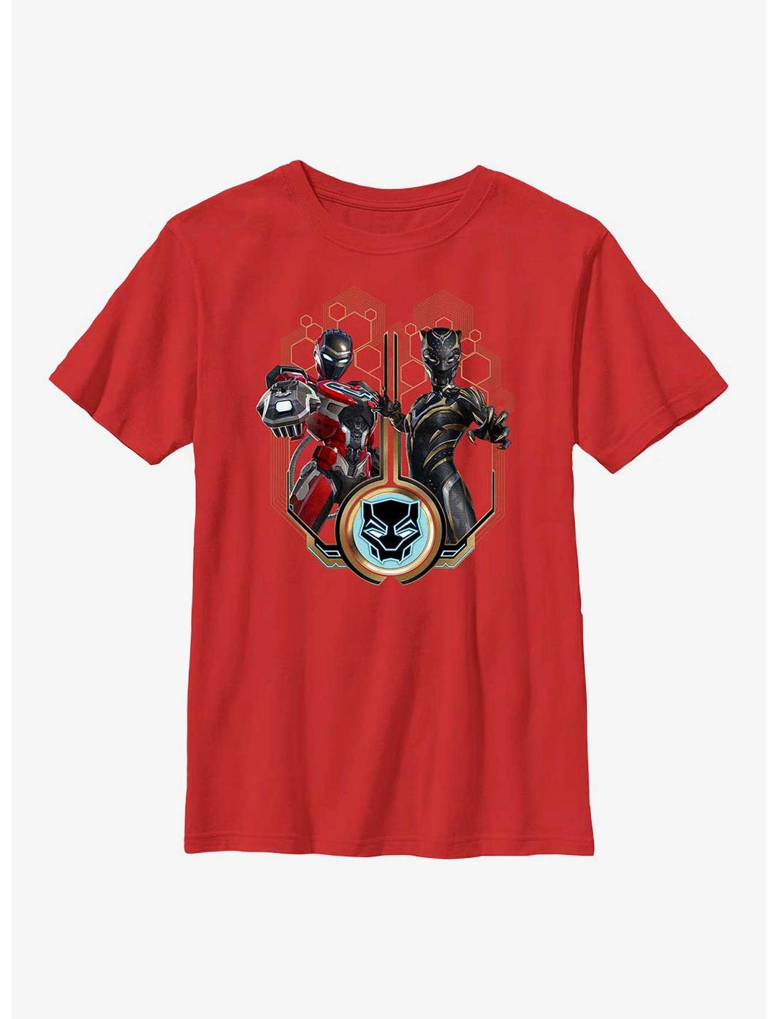 Marvel Black Panther: Wakanda Forever Ironheart & Shuri Badge Youth T-Shirt, RED, hi-res