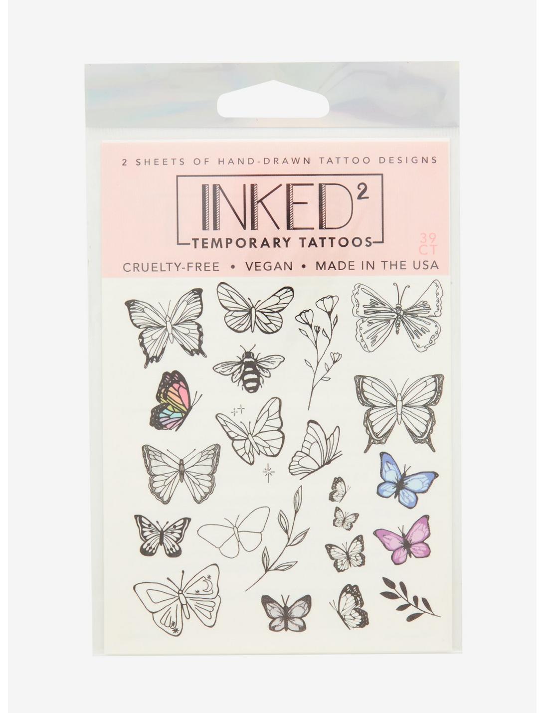 Butterfly Flower Temporary Tattoos, , hi-res