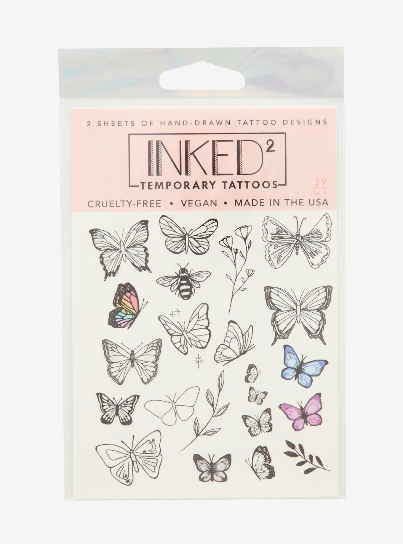 Butterfly Flower Temporary Tattoos, , hi-res