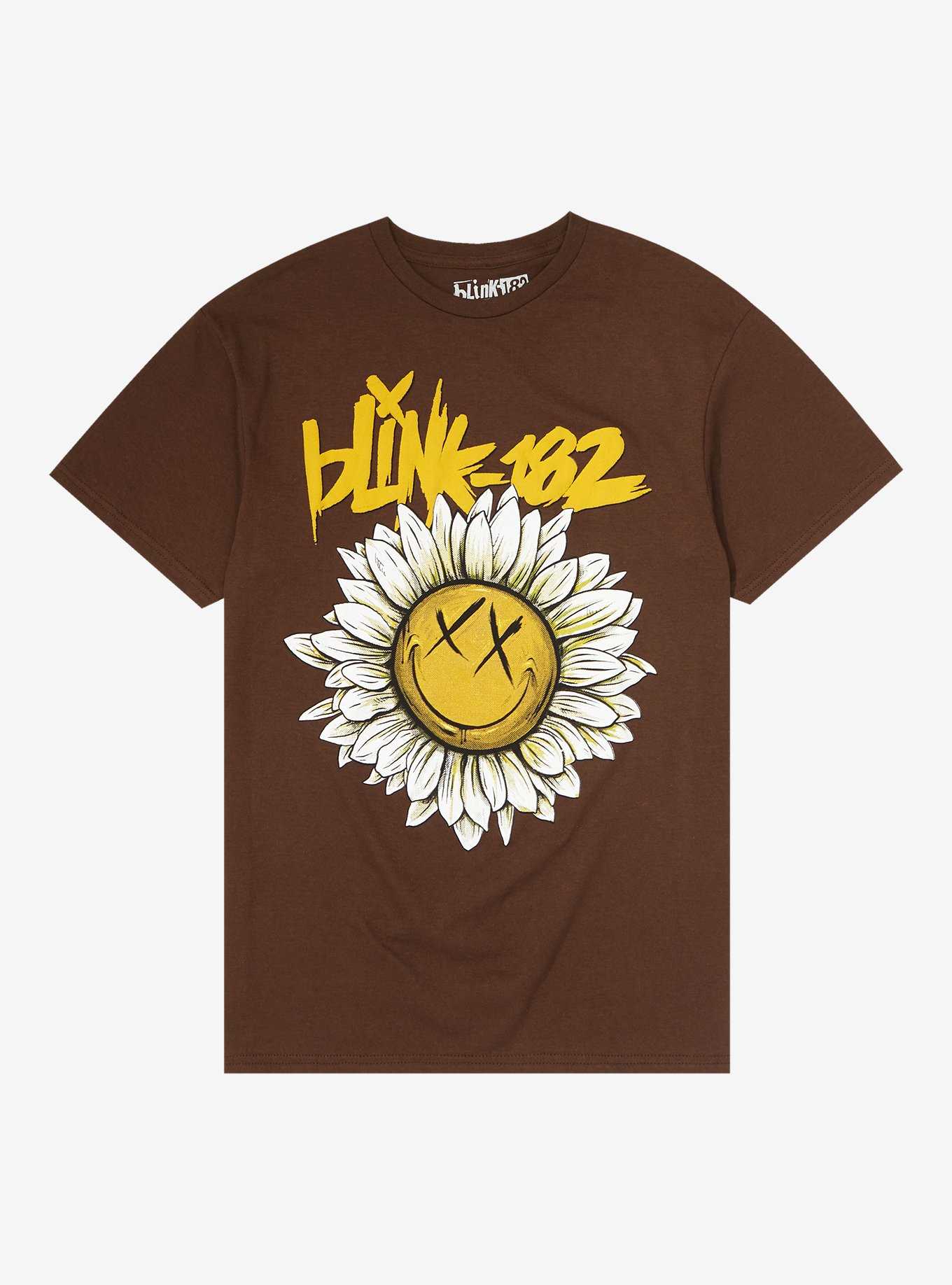 Blink-182 Sunflower Face Logo Boyfriend Fit Girls T-Shirt, BROWN, hi-res