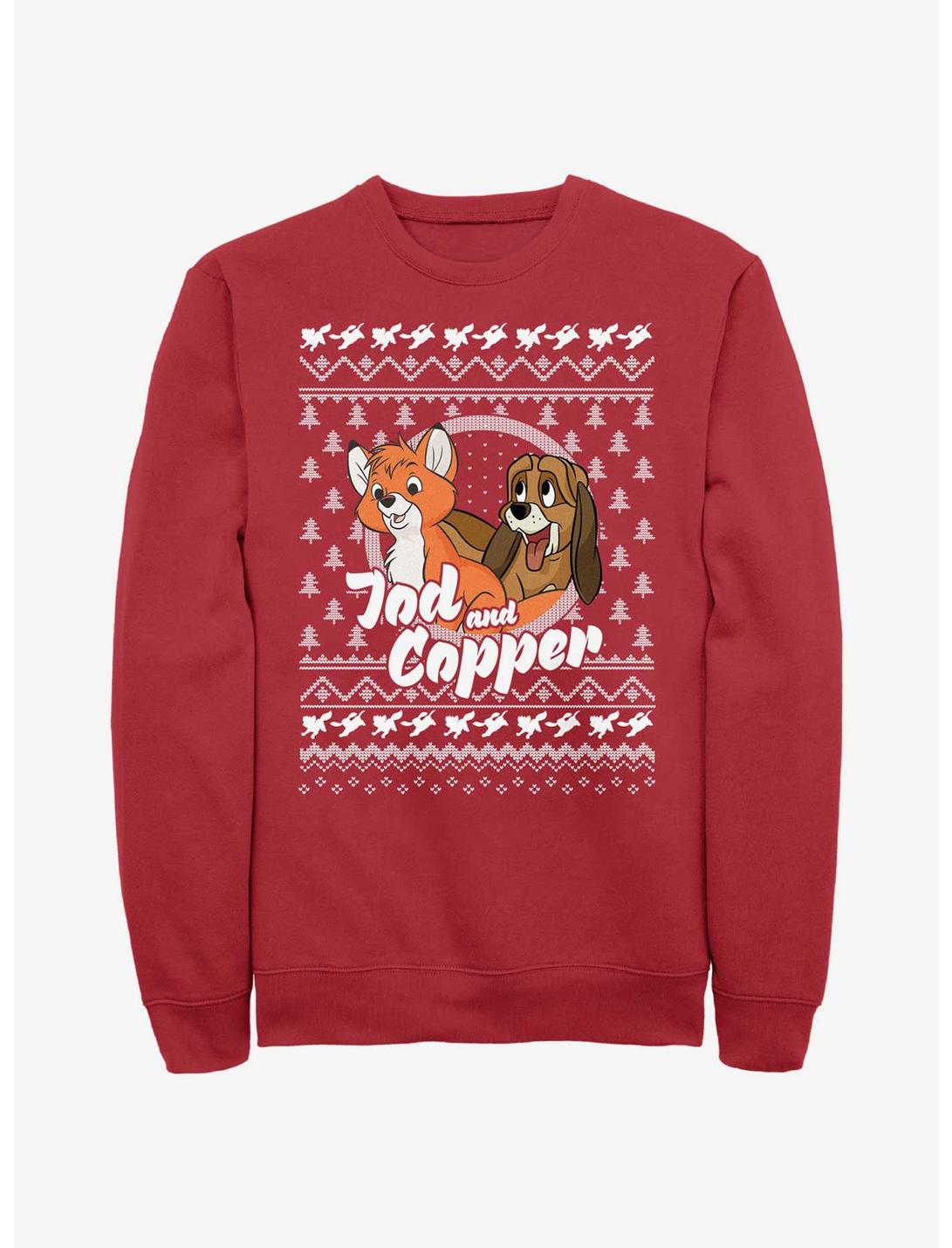 Disney The Fox and the Hound Tod and Copper Ugly Christmas Sweatshirt, RED, hi-res