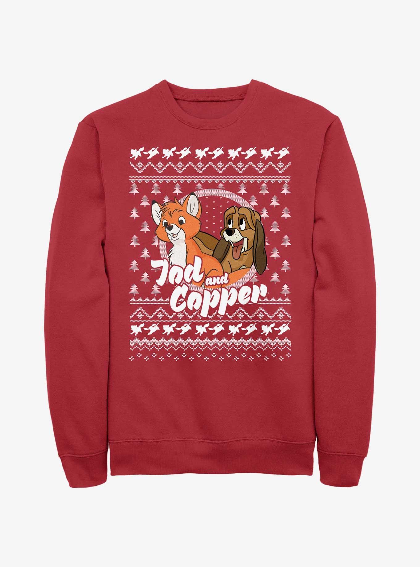 Disney The Fox and the Hound Tod and Copper Ugly Christmas Sweatshirt RED Hot Topic