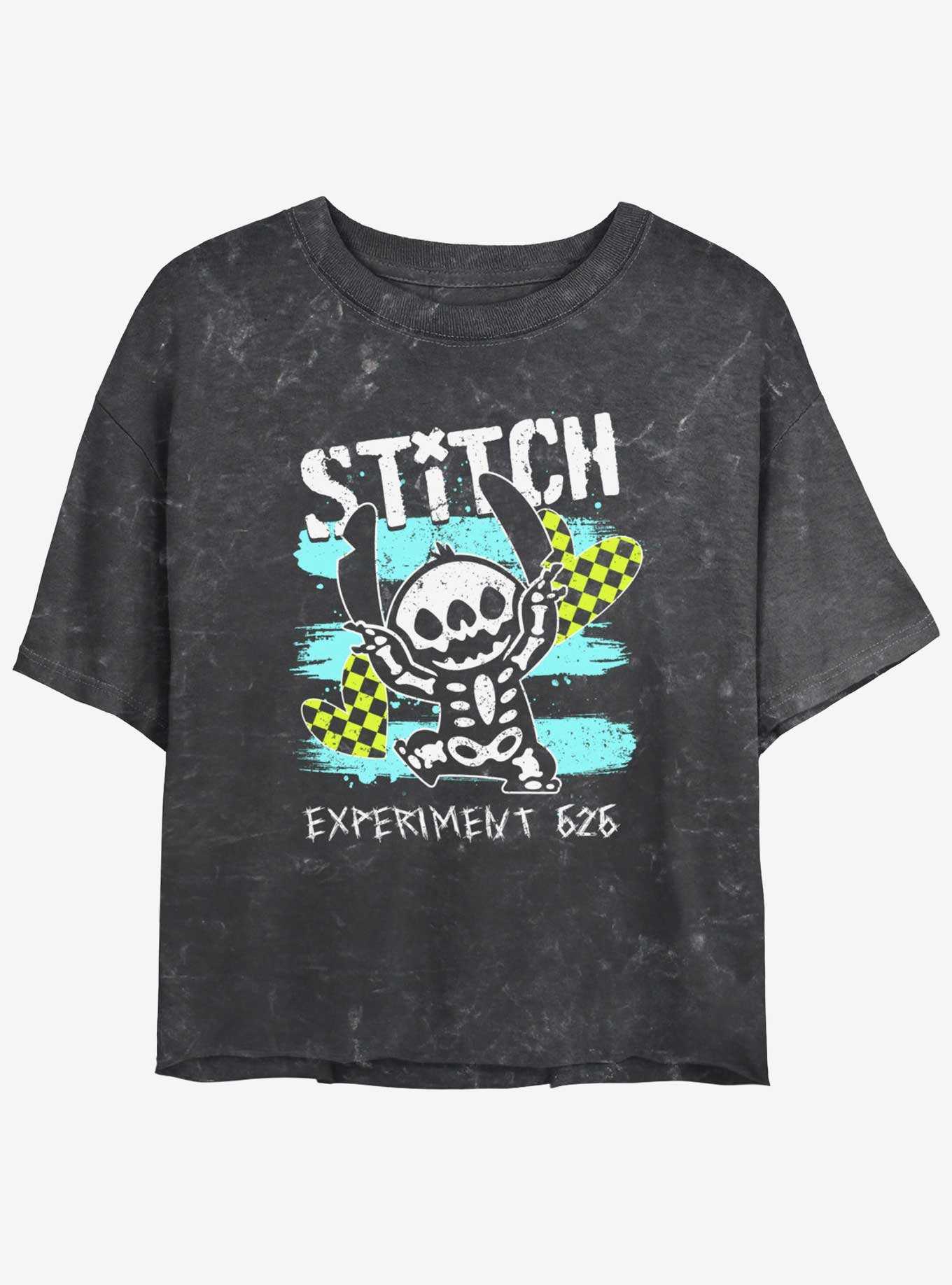 Disney Lilo & Stitch Emo Skelestitch Mineral Wash Girls Crop T-Shirt, , hi-res