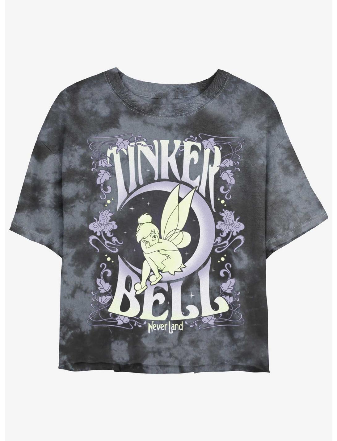 Disney Tinker Bell Floral Fairy Poster Tie-Dye Girls Crop T-Shirt, BLKCHAR, hi-res