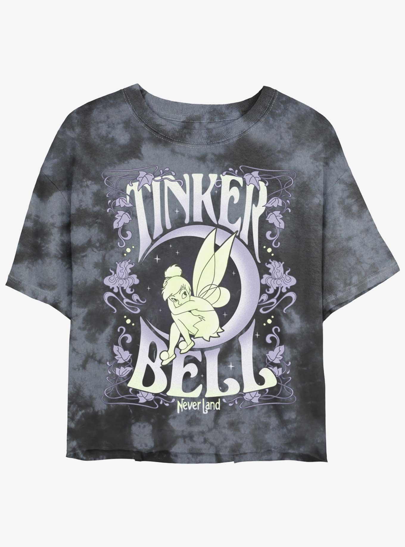 Disney Tinker Bell Floral Fairy Poster Tie-Dye Girls Crop T-Shirt, BLKCHAR, hi-res