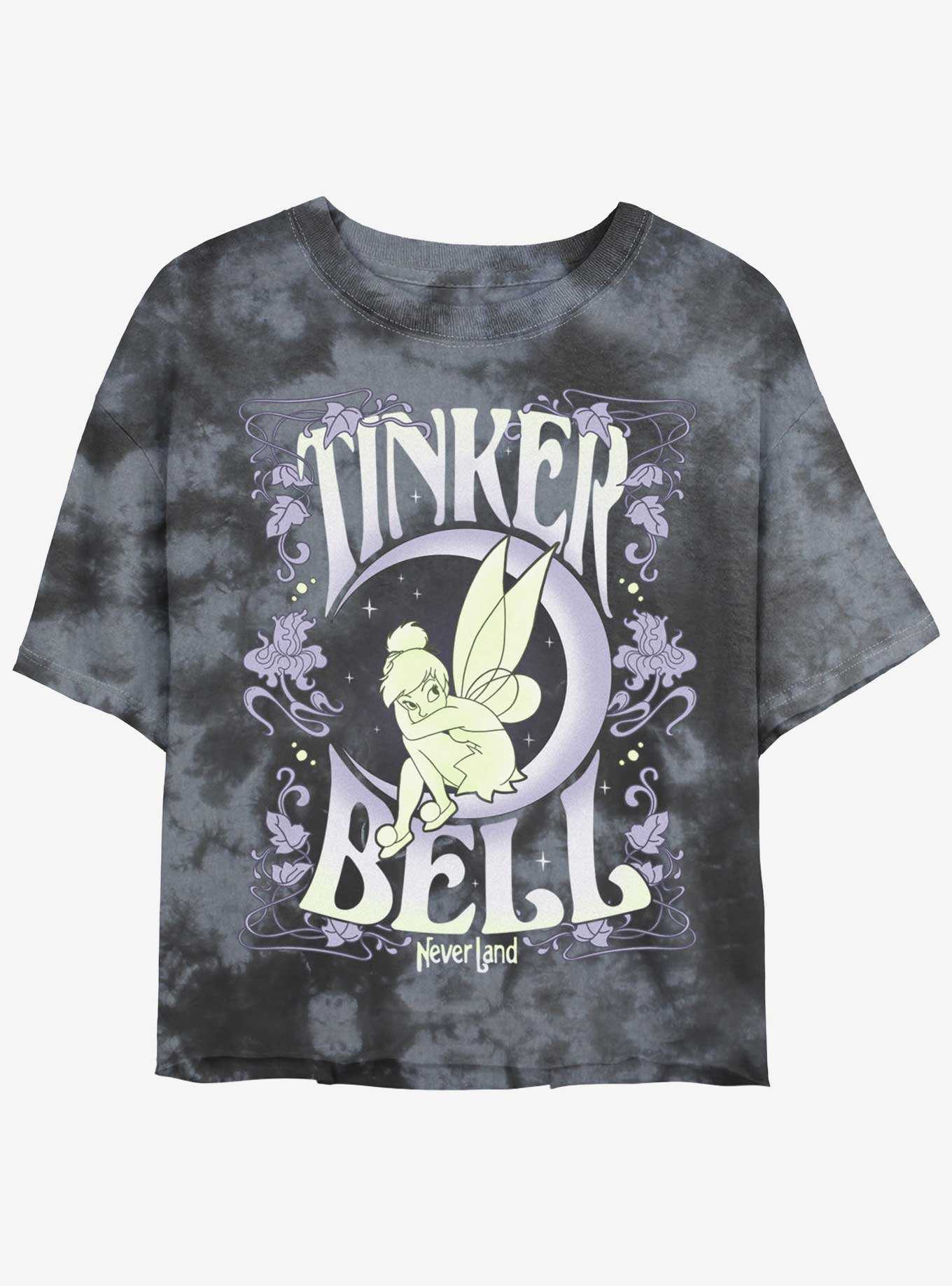 Disney Tinker Bell Floral Fairy Poster Tie-Dye Girls Crop T-Shirt, , hi-res
