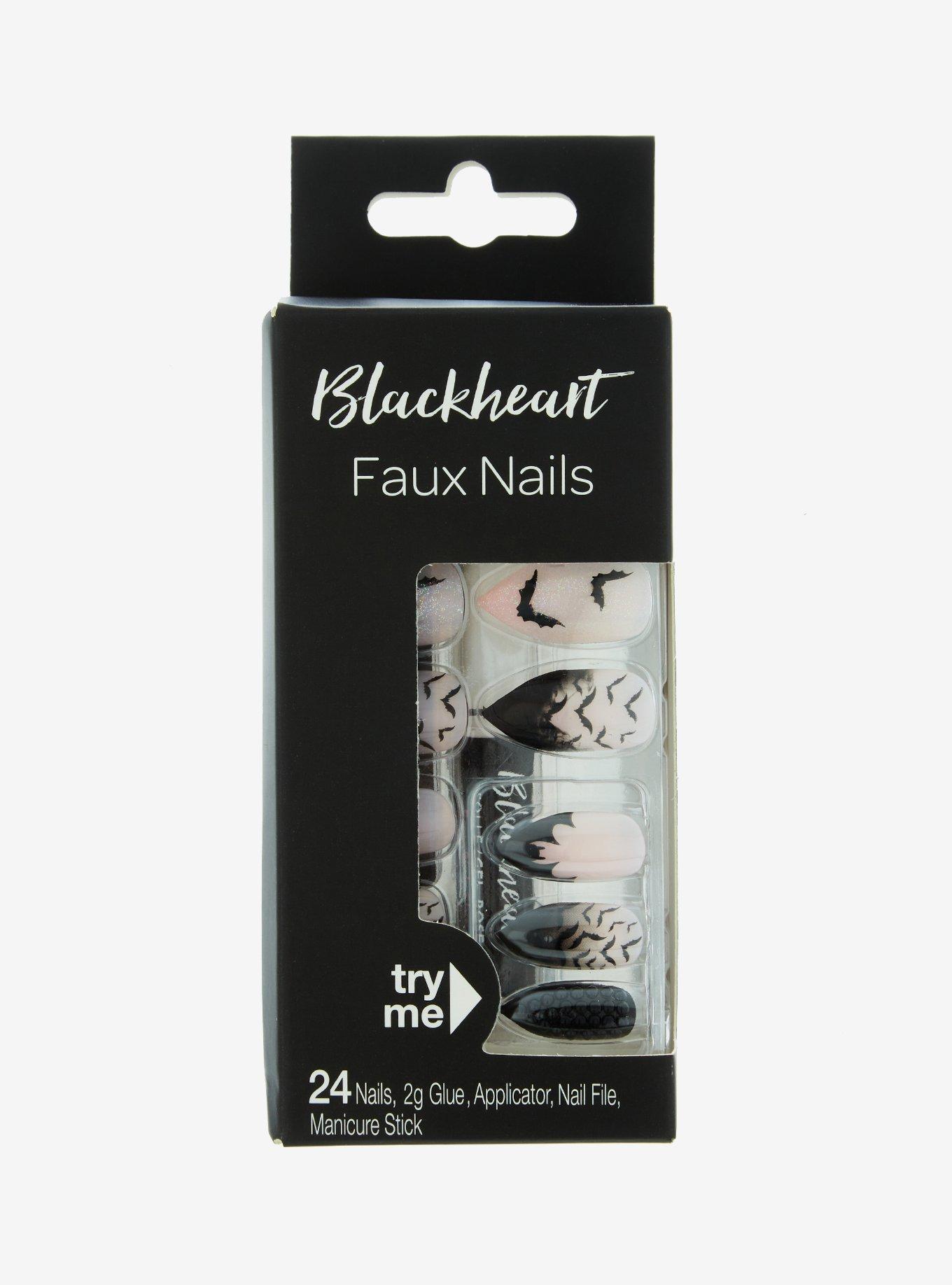 Blackheart Glitter Bat Faux Nail Set, , hi-res