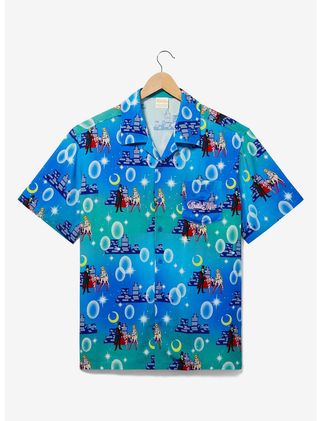Pretty Guardian Sailor Moon Nighttime Allover Print Woven Button-Up - BoxLunch Exclusive, BLUE, hi-res