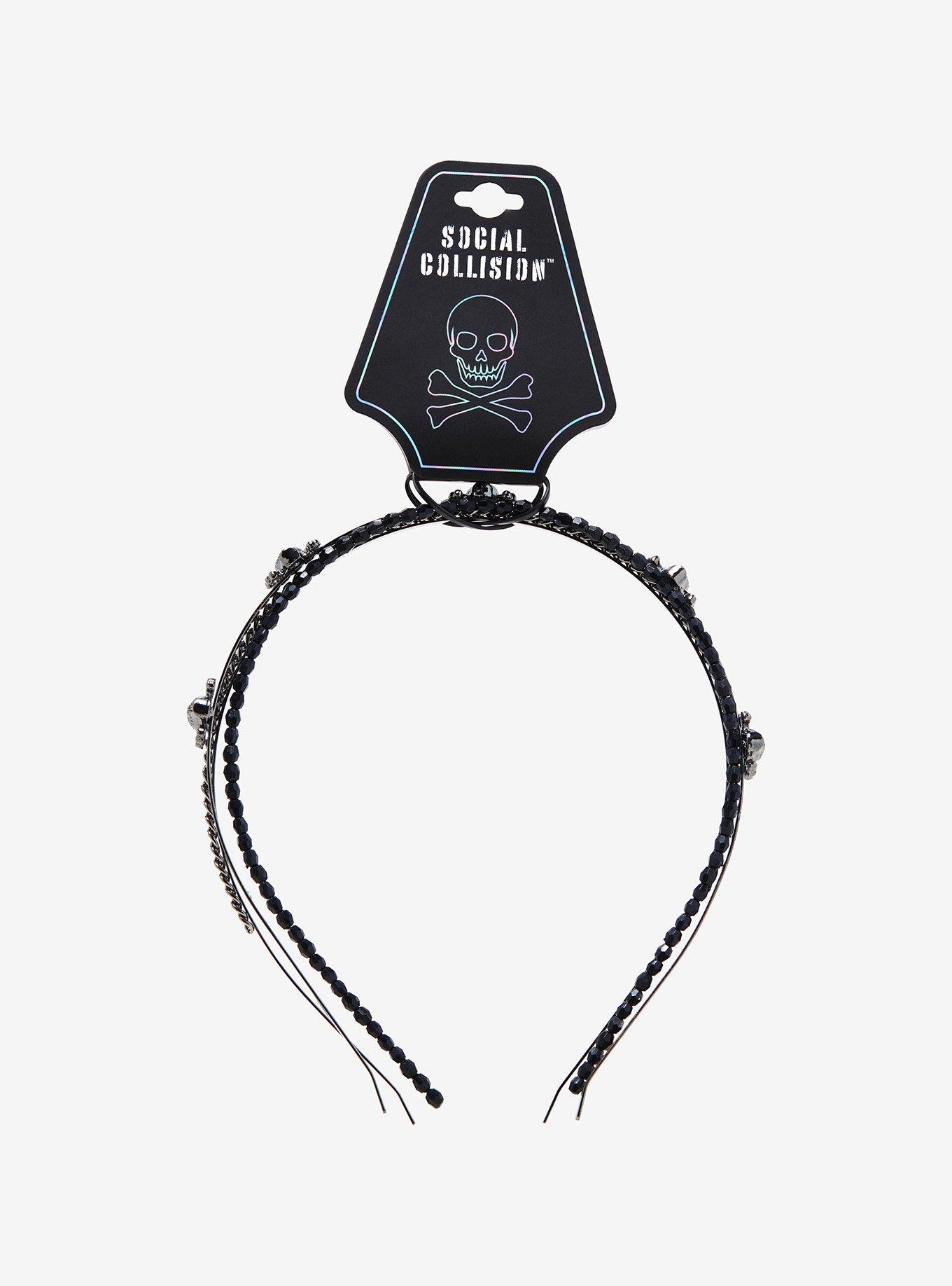 Social Collision Skull Thin Headband Set, , hi-res