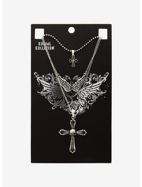 Social Collision Wing Cross Necklace Set, , hi-res