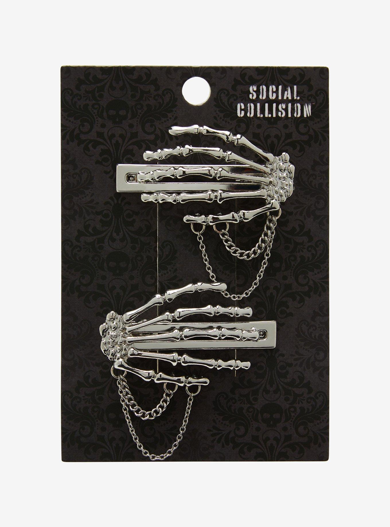 Social Collision Skeleton Hand Chain Hair Clip Set, , hi-res