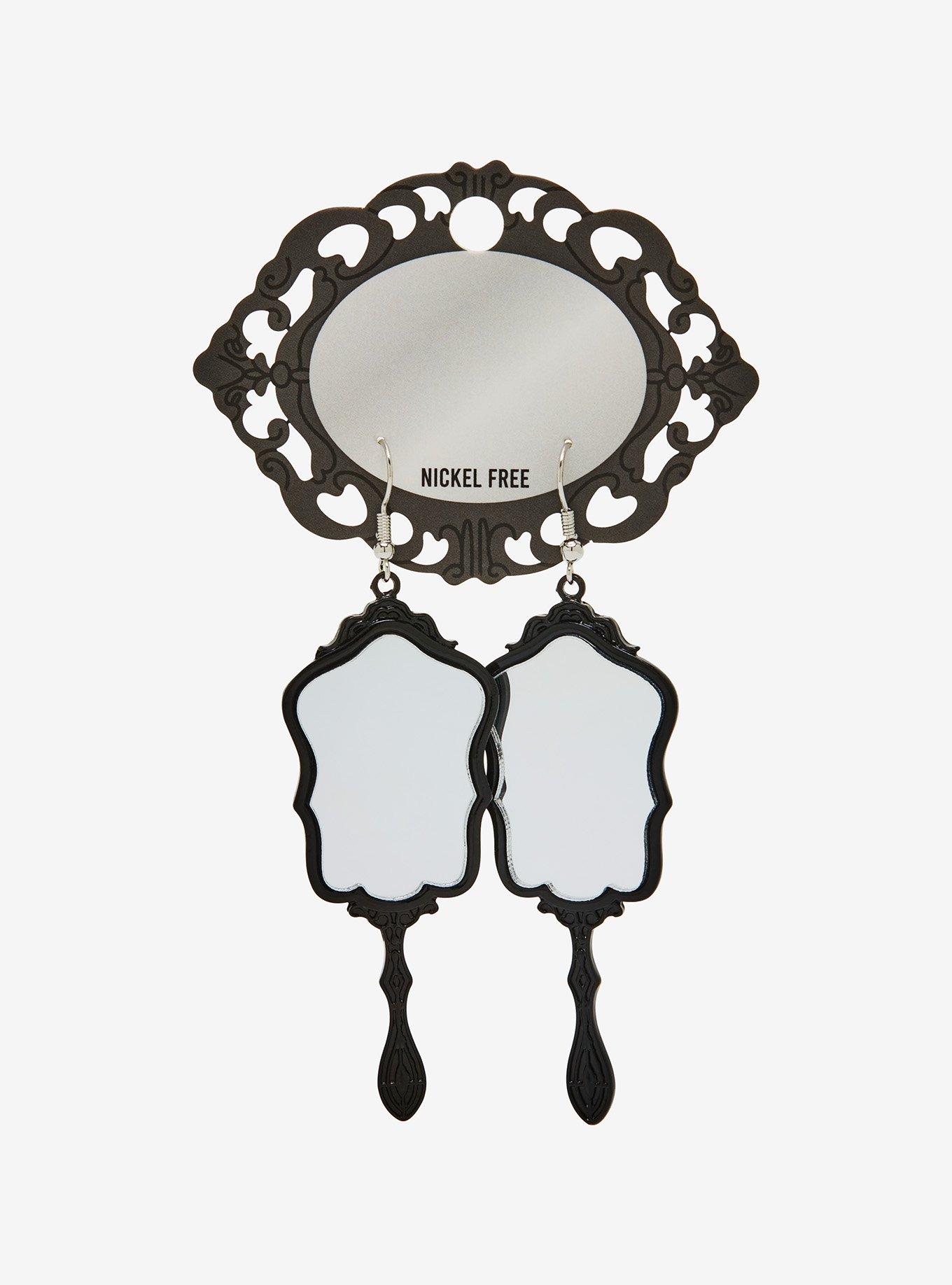 Black Ornate Mirror Drop Earrings, , hi-res