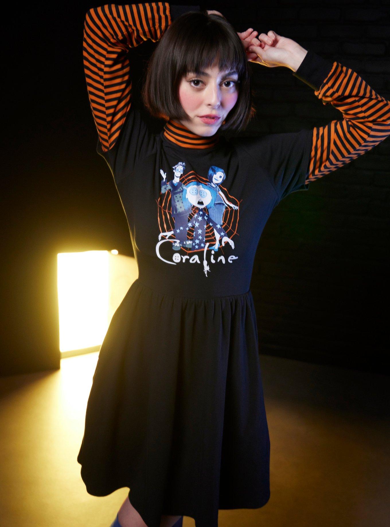 Coraline Stripe Mock Neck Twofer Dress | Hot Topic