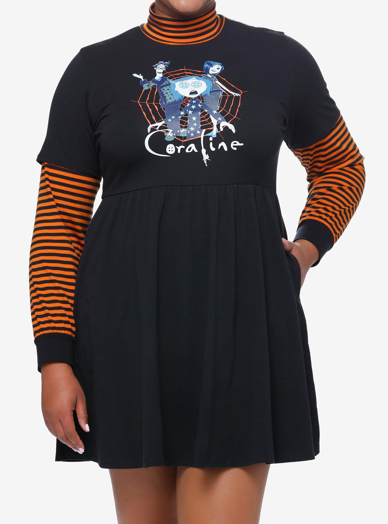 Hot Topic Coraline Stripe Mock Neck Twofer Dress Plus