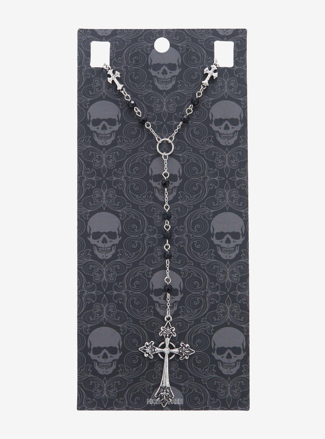 Cross Bead Rosary Necklace, , hi-res