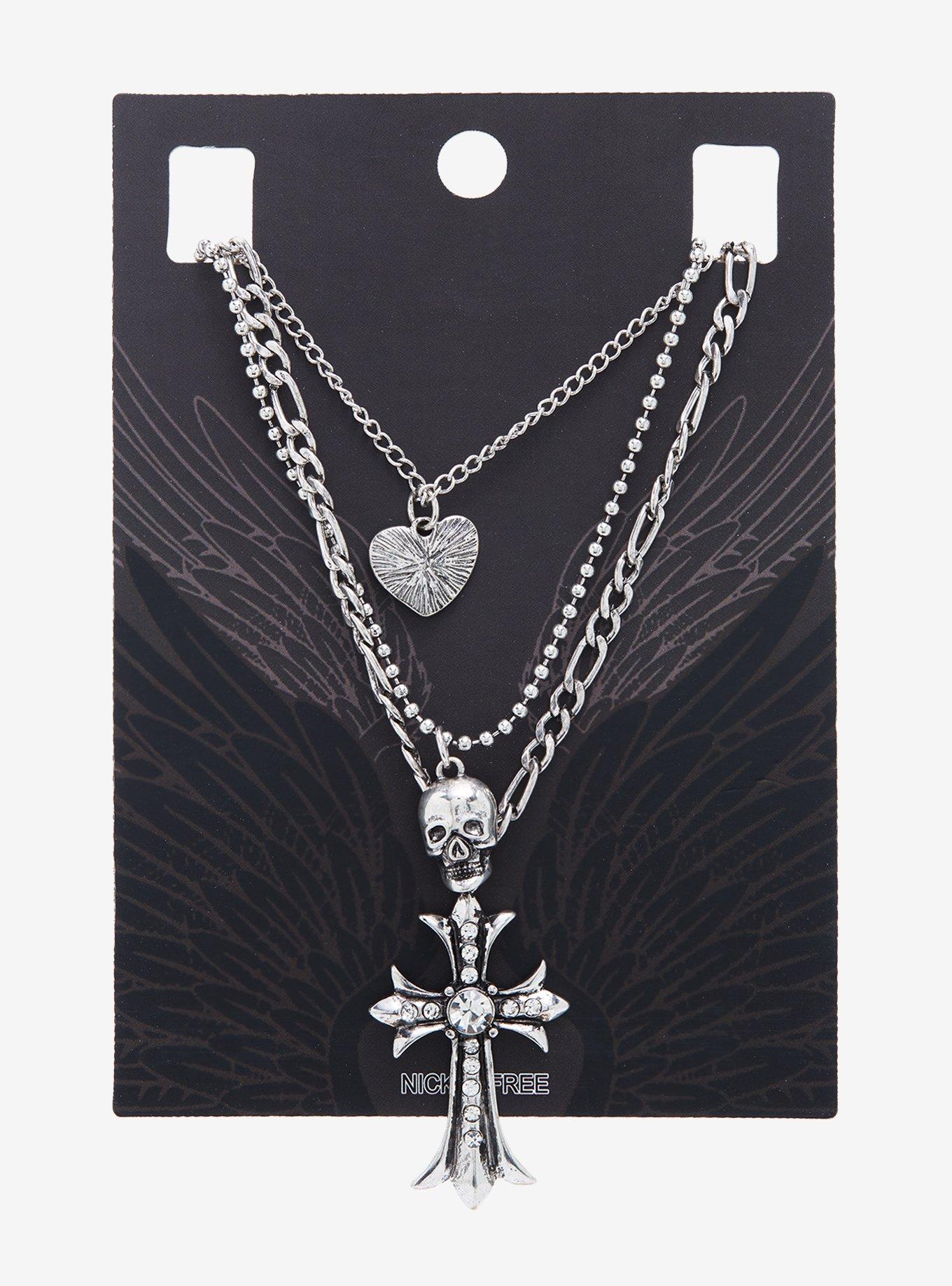 Cross Skull Heart Necklace Set, , hi-res