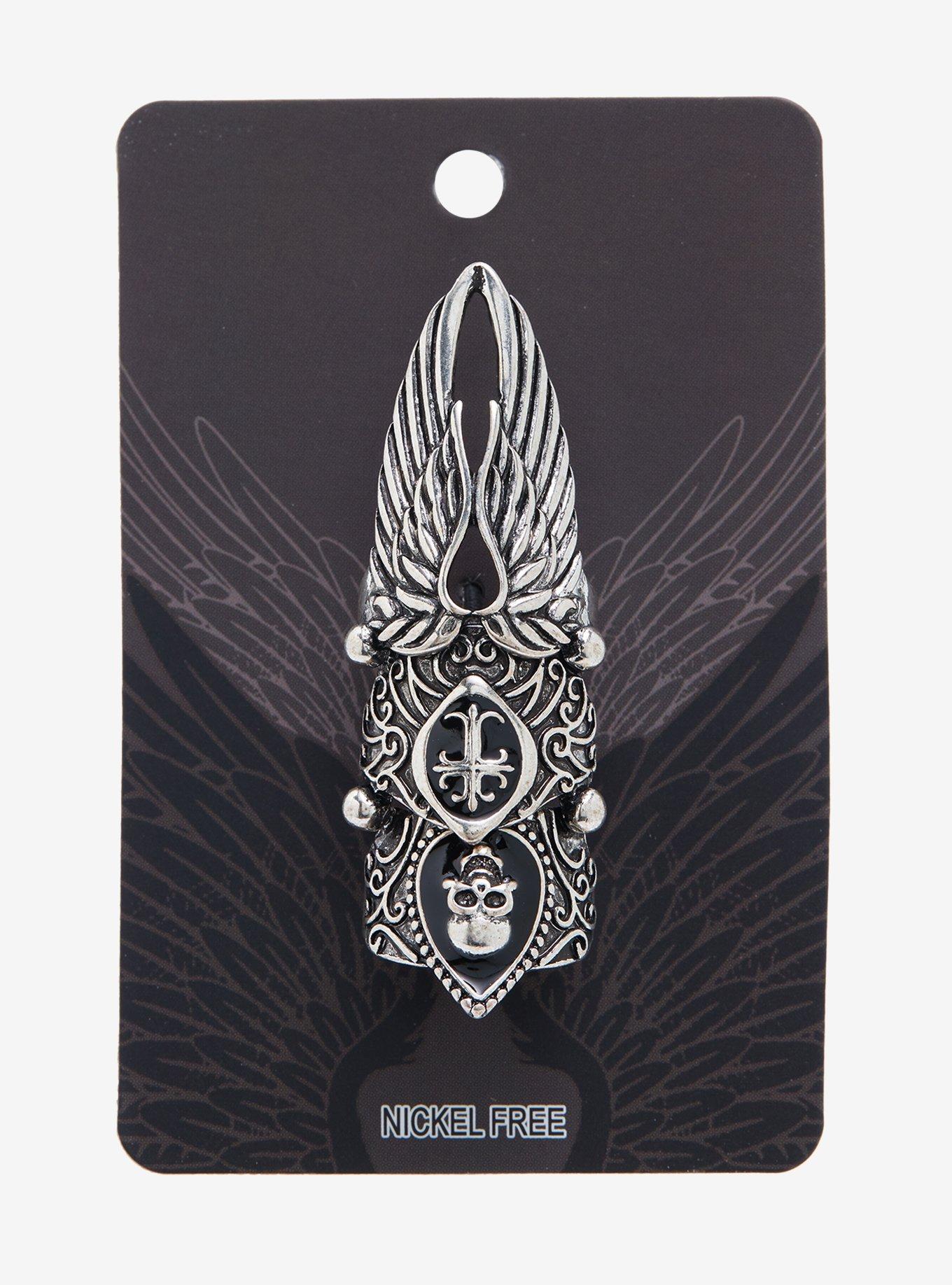 Wing Cross Skull Finger Ring, , hi-res