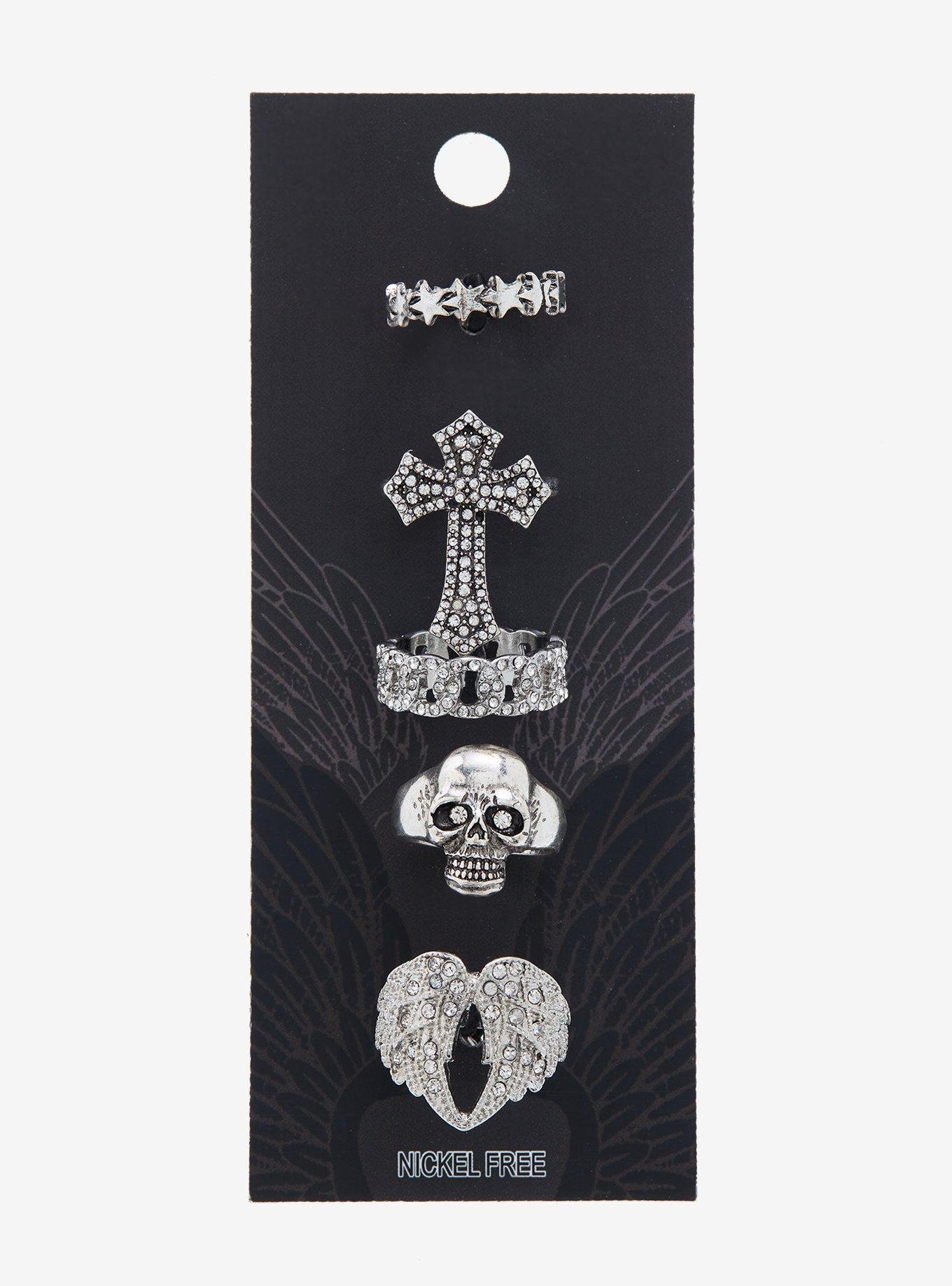 Wing Skull Cross Ring Set | Hot Topic