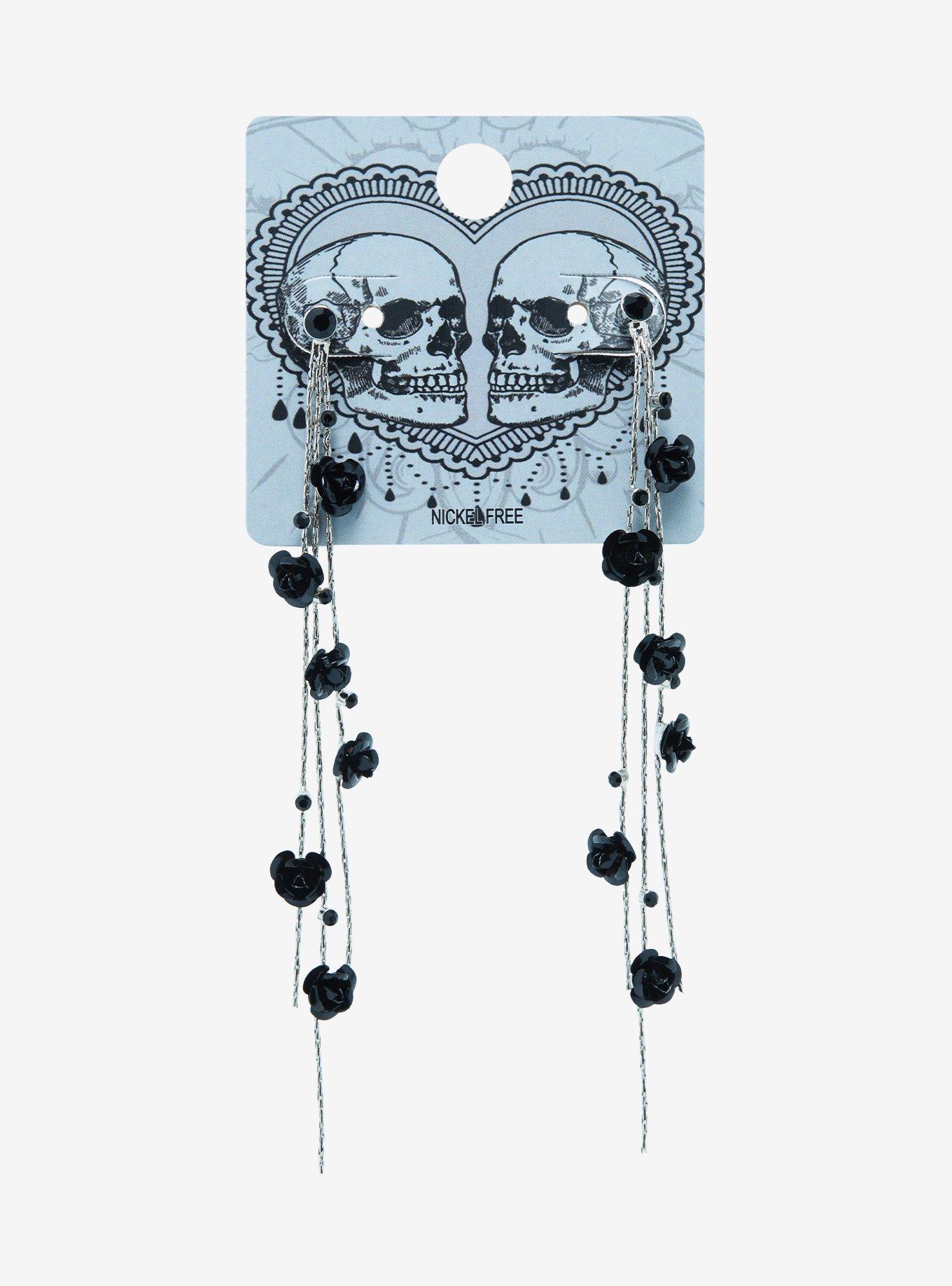 Black Rose Drop Earrings, , hi-res