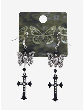 Butterfly Skull Cross Drop Earrings, , hi-res