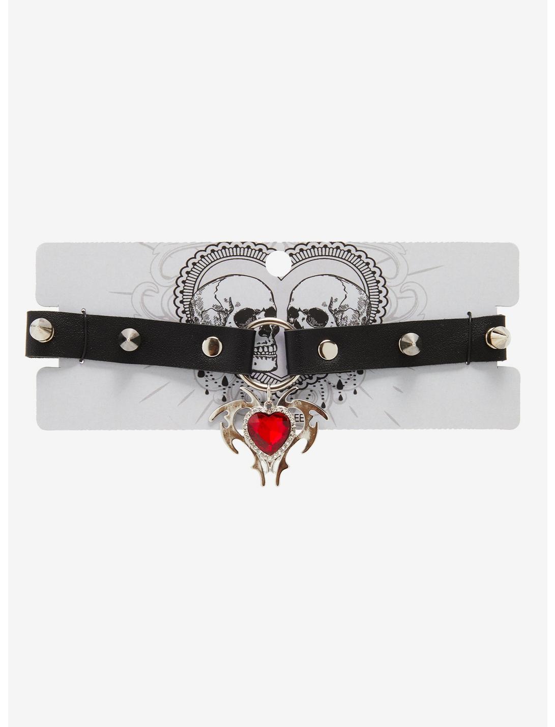 Spiked Red Heart Stud Choker, , hi-res