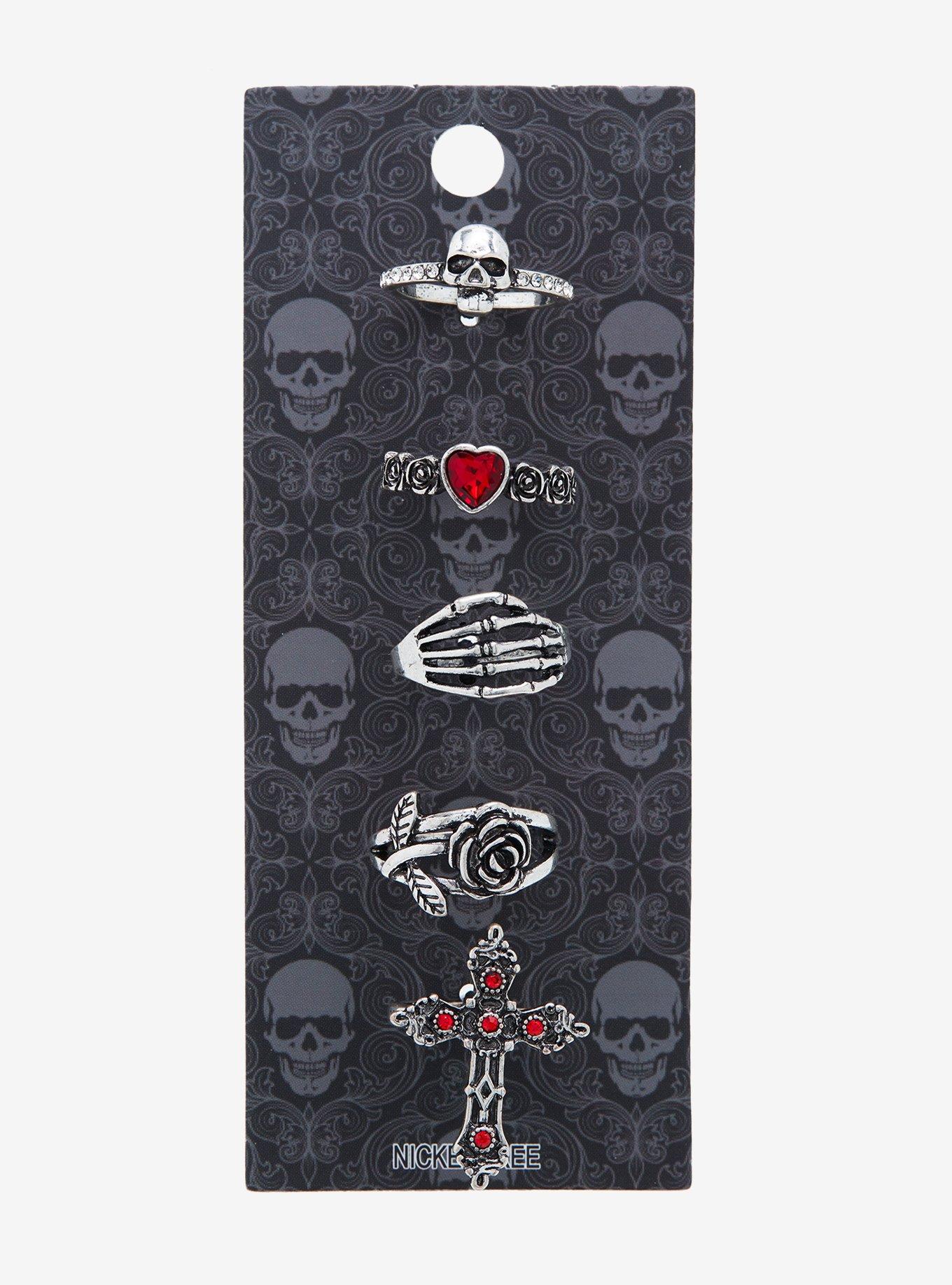 Skull Rose Cross Ring Set, , hi-res