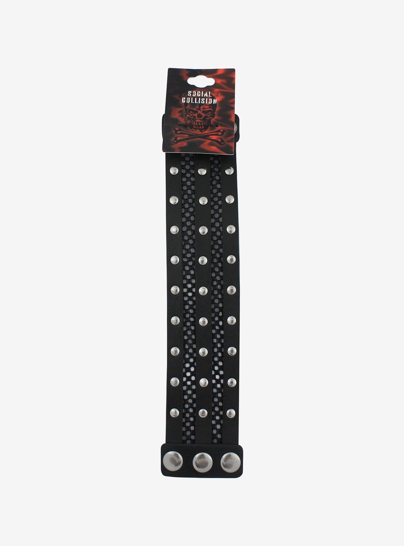 Social Collision Studded Mesh Cuff Bracelet, , hi-res