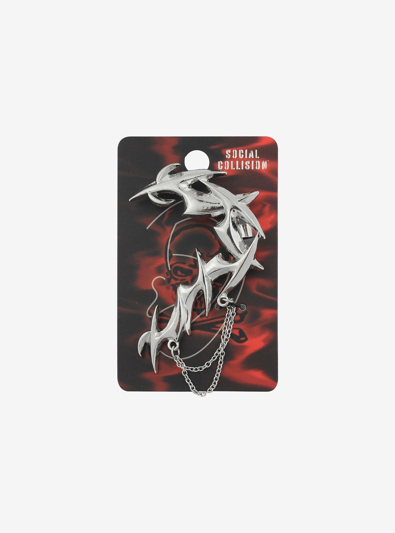 Social Collision Silver Jagged Chain Ear Cuff, , hi-res